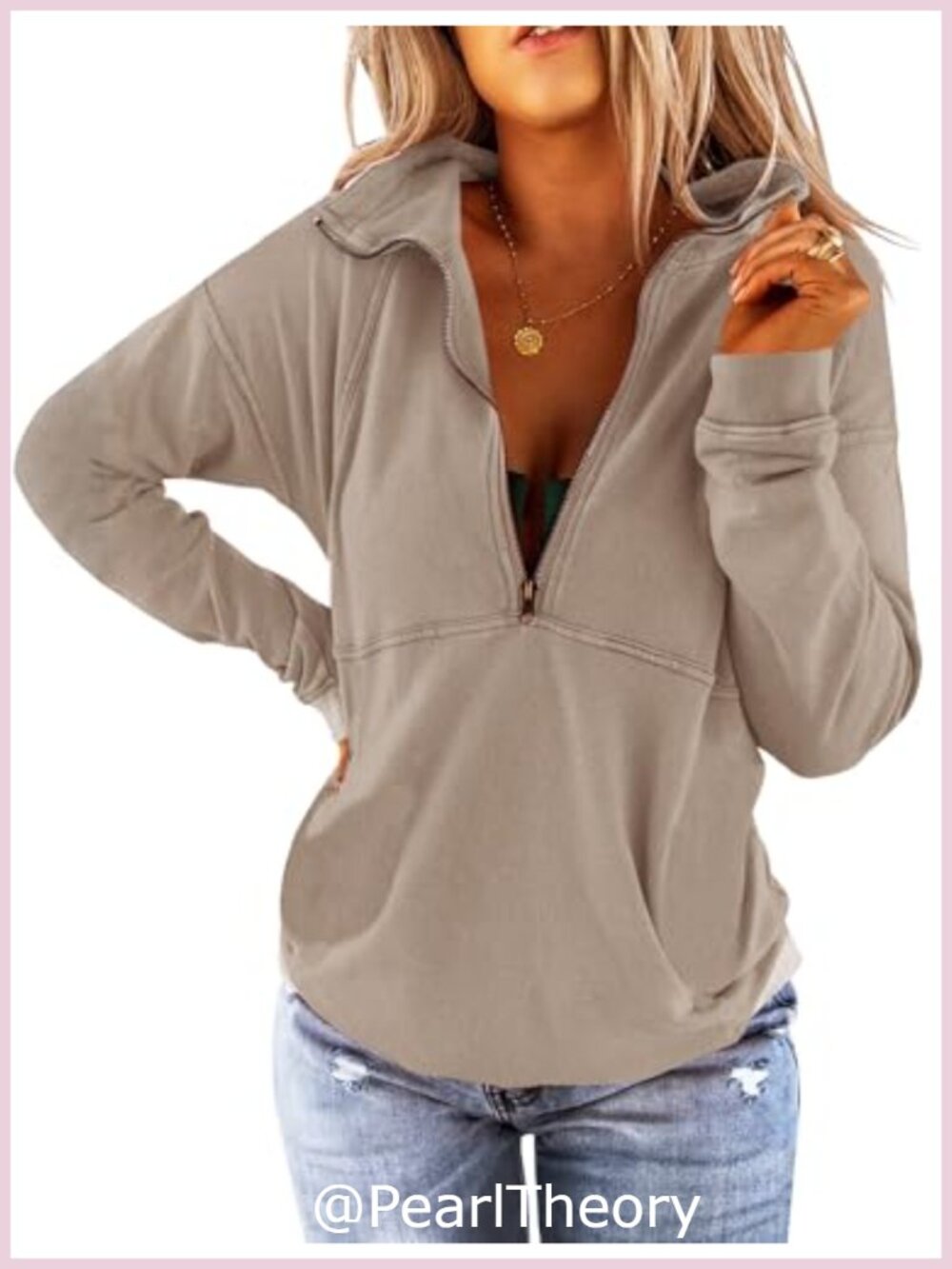Women's Long Sleeve Half Zip Sweatshirt Loose Fit Casual Pullover Top